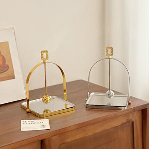 Glam Metal Napkin Holder With <b>Weighted</b> Arm Gold Square Tray Free <b>Standing</b> Tissue Dispenser Home Decor - Product Image 2
