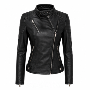 Ventes en gros de vestes et manteaux en cuir pour femmes, taille standard, logo personnalisé, veste en cuir pour femmes, veste en cuir de moto pour femmes - Product Image 1