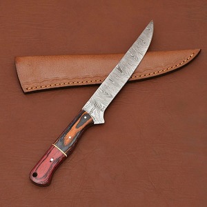 Cuchillo de Filetear Personalizado de Acero de Damasco con Mango de Madera y Funda de Cuero, Hoja de Punta Caída, 1 Hoja Incluida - Product Image 2