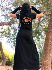 Vestido Maxi Bohemio con Capucha para Mujer, Vestido Gótico con Espalda Descubierta para Festival, Atuendo de Hada Bohemio con Capucha para el Bosque - Product Image 4