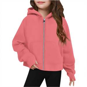 Sudadera con capucha y cremallera para niña, personalizada con logo OEM, informal, de manga larga, corta, de forro polar, con bolsillos y orificios para los pulgares - Product Image 1