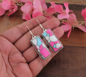 Cotton Candy Turquoise Water Drop Rectangular Bezel <b>Set</b> Luxury Engagement Drop <b>Earrings</b> <b>Silver</b> Plated 925 <b>Sterling</b> <b>Silver</b> - Product Image 2