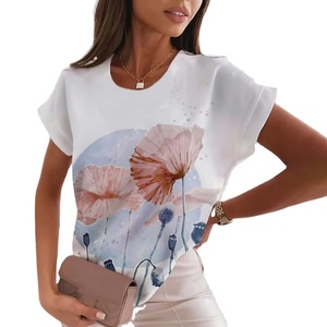 Mode fleur imprimer femmes T-Shirts décontracté col rond manches courtes hauts rue tendance fille chemise été lâche dames vêtements - Product Image 1
