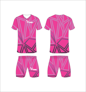 Conjunto de Uniforme de Fútbol Sublimado Personalizado, Patrón Geométrico Rosa, Transpirable, de Secado Rápido, Jersey de Fútbol para Equipo, Pantalones Cortos, para Hombres, Niños y Jóvenes - Product Image 1