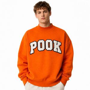 เสื้อสเวตเชิ้ตคอเต่าผ้าฝ้าย 100% สำหรับผู้ชาย พร้อมปักอักษรเชนิลล์แบบกำหนดเอง ทรงหลวม โอเวอร์ไซส์ - Product Image 4