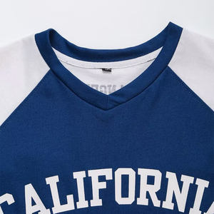 Camiseta de Primavera para Mujer, Corte Ajustado, Manga Corta, 100% Algodón, Cuello en V, Transpirable, Antipilling, Decoración con Letras, Estilo Casual - Product Image 2