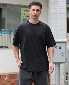 เสื้อยืดคอกลมแขนสั้นทรงโอเวอร์ไซส์สำหรับผู้ชาย ลายมัดย้อม สีพื้น ผ้าฝ้ายถัก ทรงปกติ สวมใส่สบาย - Product Image 2