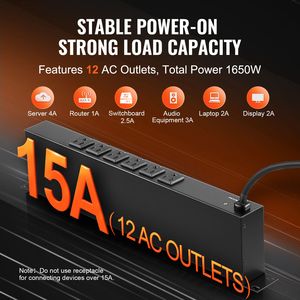 Unità di Distribuzione Elettrica 1U per Montaggio a Rack, 12 Prese con Interruttore Integrato, Protezione da Sovratensione e Sovraccarico per Rack Server Standard da 19 Pollici, WiFi - Product Image 3