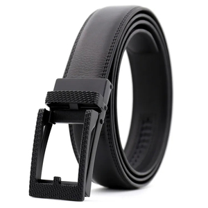 Black Cow Hide Leather Belt with Silver Rectangular Pin Buckle Formal Style Durable One Piece Molding - Product Image 2