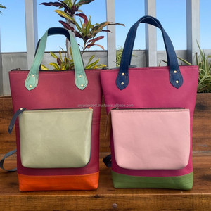 Mochila Convertible de cuero reciclado para pañales, asas de cuero coloridas, bandolera, bolso de compras con bolsillo y cremallera - Product Image 3