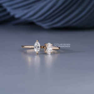 Bague en or jaune 14 carats avec moissanite ovale et taille poire pour femme, luxe, 0,34 carat de poids total, 1,18 grammes, mariage, fiançailles, haute joaillerie - Product Image 1