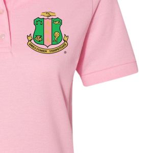 Polo Rosa de Manga Corta para Mujer con Bordado Verde y Dorado, Cuello Camisero, Informal, de Algodón, Uniforme de Golf, Suave y Cómodo - Product Image 4