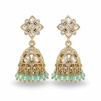 Pince à cheveux artisanale vintage indienne haut de gamme en alliage doré avec perles vertes, idéale pour les mariages et les fêtes, marque Uttar Pradesh pour femme