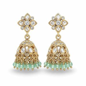 Pinza para el pelo vintage india premium hecha a mano, de aleación con acabado dorado brillante y cuentas verdes, para bodas y fiestas, para mujer. - Product Image 4