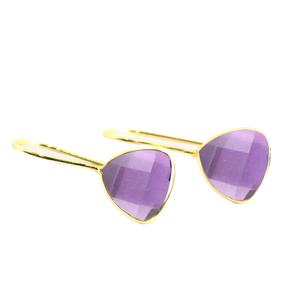 Boucles d'oreilles pendantes en argent sterling 925 avec améthyste taille triligne et sertissage clos, plaquées or |   Boucles d'oreilles en pierres précieuses naturelles pour femmes - Product Image 1