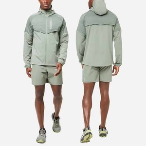Mens Custom Reflective Nylon Windbreaker Tracksuit Two Piece <b>Zip</b> <b>Up</b> <b>Jacket</b> and Shorts Set Streetwear Summer Outfit - Product Image 1