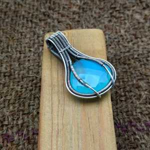 Aqua Chalcy 925 <b>Sterling</b> <b>Silver</b> <b>Wire</b> Wrapped Unique Design Neckalce Custom Design Fine Pendants Charms Wholesale Jewelry - Product Image 1