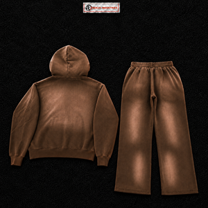 Conjunto Deportivo de Dos Piezas con Sudadera con Capucha y Cremallera Completa en Color Marrón Lavado para Hombre, con Logotipo Personalizado, Estilo Casual Urbano, para Correr, Corte Holgado, Venta al Por Mayor - Product Image 6
