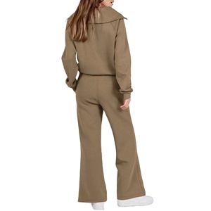 Custom <b>Women</b> 2 Piece Tracksuit Set Hooded Quarter Zip Pullover Sweatshirt Wide Leg Drawstring <b>Sweatpants</b> Casual OEM Manufacturer - Product Image 3