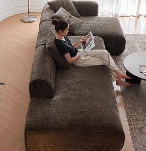 Canapé d'angle modulaire en chenille chocolat moderne, style <span class=keywords><strong>français</strong></span>, avec chaise longue, pour villa, salon, appartement minimaliste - Product Image 3
