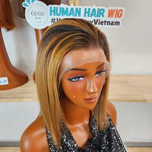 Perruque en cheveux humains vierges bruts vietnamiens 100% naturels, lisses, de 8 à 10 pouces, couleur ombrée, double épaisseur, transparente et sans colle, vente en gros - Product Image 2