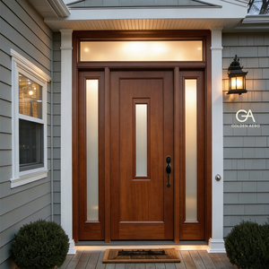 Porte d'entrée rustique en bois massif avec panneaux latéraux en verre pour maisons résidentielles GA-31G - Product Image 3