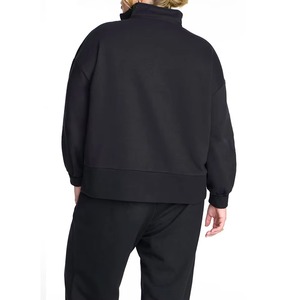 Sudadera de Forro Polar Negra para Mujer Tallas Grandes, con Hombros Caídos, Color Sólido, Estilo Casual de Primavera, Solo con Capucha - Product Image 2