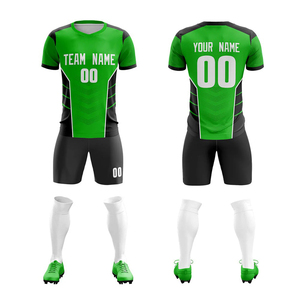 Conjunto de Camiseta de Fútbol Unisex Personalizada, Verde y Negro, Manga Corta, Sublimada, Absorbente de Humedad, Ajuste Atlético, Nombre del Equipo Impreso, Letra a Cuadros - Product Image 1