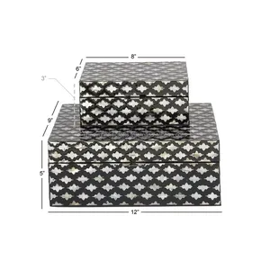 กล่องเครื่องประดับฝังเลี่ยมทำจากเรซินธรรมชาติสีดำสีขาวภายในกำมะหยี่เปลือกหอยมุกกล่องเก็บของดีไซน์ khadim - Product Image 2