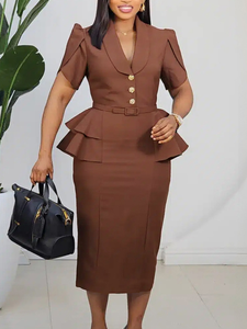 Vestido de Oficina Africano para Mujer, Elegante, Tejido, Largo hasta la Rodilla, Cintura Alta, Talla Grande, Estilo Bubu - Product Image 1
