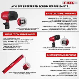 Kit de Micrófonos de Batería de 5 Núcleos, 7 Piezas, Micrófonos de Batería Totalmente Metálicos, Tom/Snare y Platillos, Juego de Micrófonos con Cable para Instrumentos de Percusión - Product Image 5