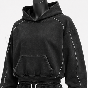 Ensemble de survêtement unisexe noir, sweat-shirt à capuche, pantalon large, streetwear décontracté, manches longues, couleur unie, fermeture à cordon - Product Image 6