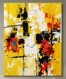 Décoration murale contemporaine, art abstrait, impression sur toile, jaune, rouge, noir, cadre en bois rectangulaire, grande taille, art déco fait main pour la maison - Product Image 3