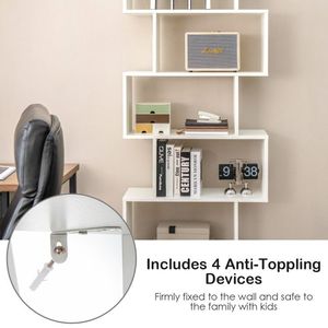 Libreria a 6 Ripiani a Forma di S in Legno con Armadietto e Ante, Stile Rustico Moderno per Soggiorno, Ufficio e Sala da Pranzo - Product Image 4