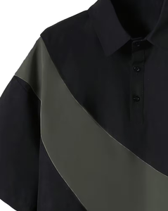 Men's Color Blocking Polo Shirt Patchwork Design Casual Style Black and Olive Green Short Sleeve Top - Product Image 6