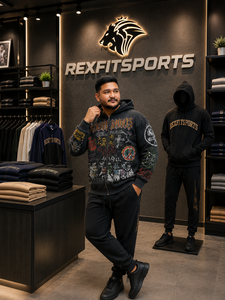 Sudadera con Capucha REXFIT SPORTS 2026 para Hombre, Negra, Vintage, con Gráficos, Cierre Completo, Personalizada, Estilo Urbano, de Forro Polar, para Uso Casual - Product Image 4