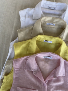 เสื้อเชิ้ตผ้าลินินผสมแบบไม่ซีดจาง ไม่หดตัว ติดกระดุม ทอแบบลำลอง สำหรับฤดูร้อน ขายส่งจากโรงงานเวียดนาม รับผลิตแบบ OEM ODM - Product Image 4