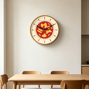 12 Inch Pasta Theme Light Wood Grain Silent Quartz Analog <b>Wall</b> <b>Clock</b> Nordic Warm Style <b>Kitchen</b> Dining Room Cafe Decor - Product Image 4