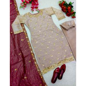 Designer Women's Party Wear Top-Plazzo and Dupatta <b>Set</b> with <b>Embroidery</b> Work - Product Image 4