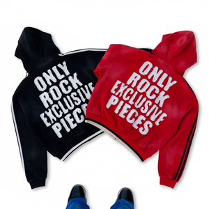 Sudadera con capucha extragrande para hombre, de corte cropped, con estampado, hombros caídos, cremallera, lavado ácido, 100% algodón polar, en dos colores. - Product Image 2