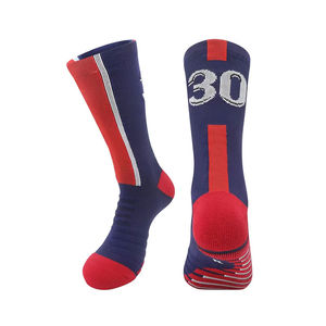 White Basketball <b>Socks</b> Red Navy Blue Accents Number 30 Jacquard Knitted Athletic No Show for Adults Summer Wear Yoga Volleyball - Product Image 5