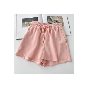 Shorts Casuales de Punto Rosa, Corte Holgado con Cintura Ajustable con Cordón, Ropa de Verano Unisex, Diseño de Color Sólido con Bolsillos - Product Image 2