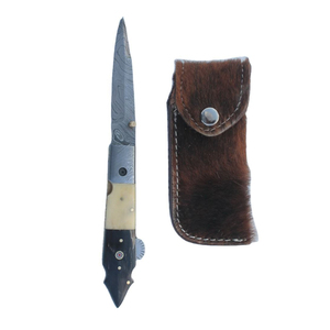 Navaja de bolsillo moderna de acero de Damasco con hoja plegable, mango de madera natural, instrumento de corte compacto para exteriores, forjado en madera. - Product Image 5