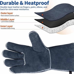 Gants de soudure en cuir de vachette de qualité supérieure, protection industrielle des mains, lutte contre les incendies, construction, barbecue - Product Image 4