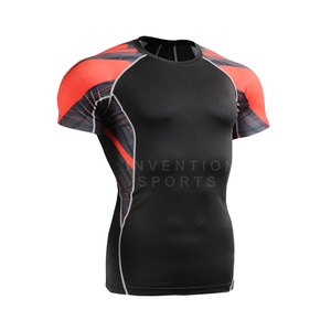 Chemise de Compression à demi-manches pour hommes, couleur noire unie, personnalisée, protection contre les raie, pour Fitness - Product Image 4
