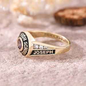 Anillo de Graduación Universitario Personalizado BOJ School Ring 064, Anillo de Colegio Secundario para Ella, con Piedra de Nacimiento, Plata 925, ¡Oferta! - Product Image 3