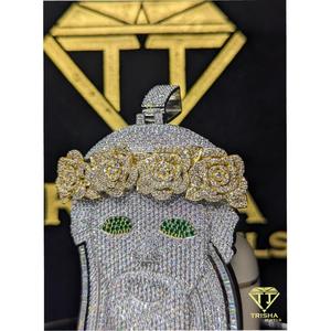 Pendentif masque facial en diamant Moissanite VVS, argent sterling 925, style hip-hop luxueux, bijoux personnalisés pour homme par Trisha Jewels - Product Image 6