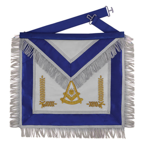 Tablier de Maître Maçon de Grande Lodge Haut de Gamme en Cuir d'Agneau avec Franges Dorées et Bordure en Velours Bleu – Tablier Artisanal de Luxe - Product Image 3