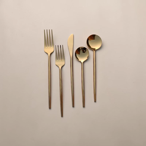 Minimalist Gold Plated Cutlery Set <b>Mirror</b> Finish Long Handle Metal Spoon Fork Knife Dinnerware - Product Image 5