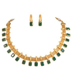 Conjunto de Joyería Tradicional de Oro con Piedras Sintéticas, Collar y Pendientes de Moda, Joyería de Fantasía con Base de Cobre, Gargantilla de Malla para Regalo de Novia - Product Image 4